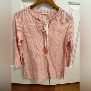 Spartina 449 Shirt Womens small Pink Pullover Linen Floral Embroidered Boho